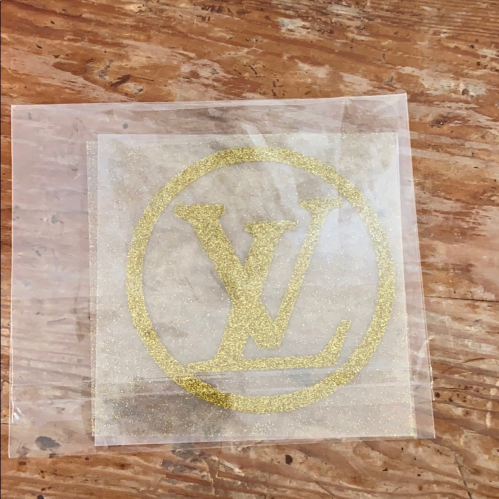 Louis Vuitton gold sparkle iron on logo